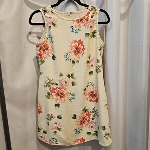 Scarlett Floral Midi Dress - Cream with Red and Pink Accents